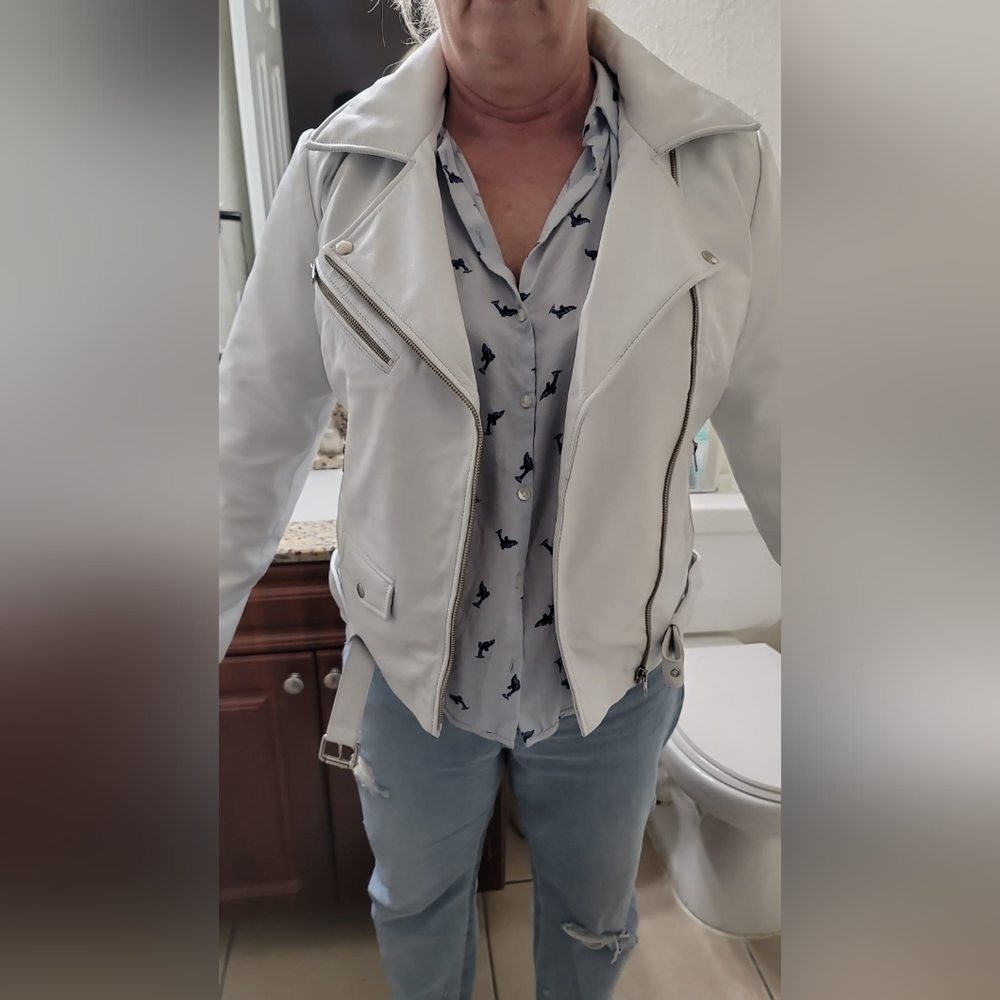 Lambskin woman's white lined leather jacket XL